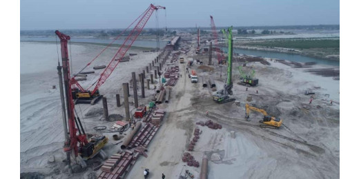 देश के सबसे लंबे पुल का तेज गति से हो रहा निर्माण कार्य